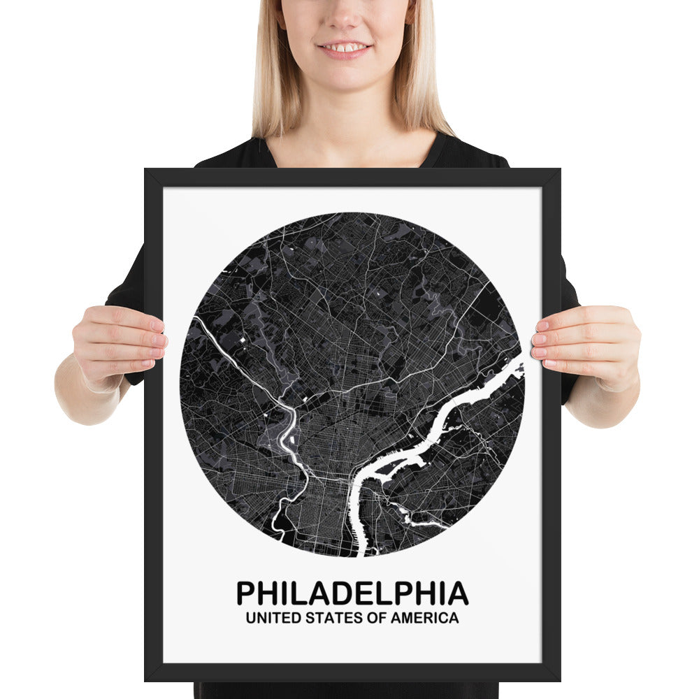 Philadelphia Circular Black Framed Map