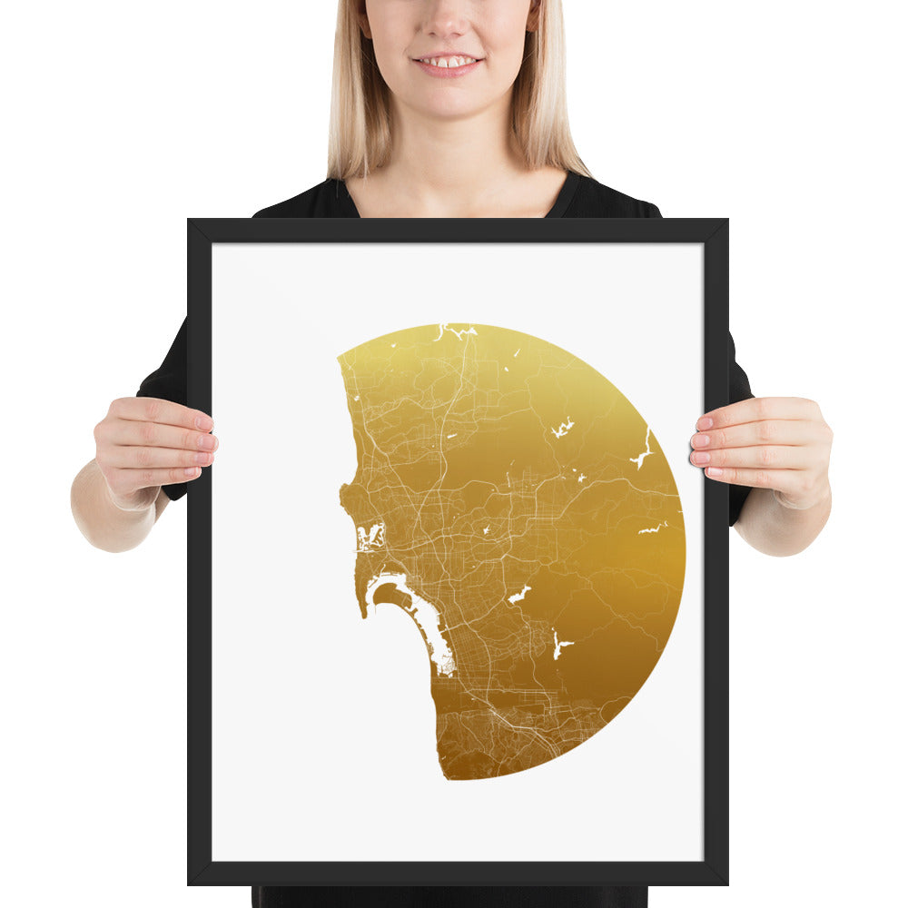 San Diego Gold on White Framed Map