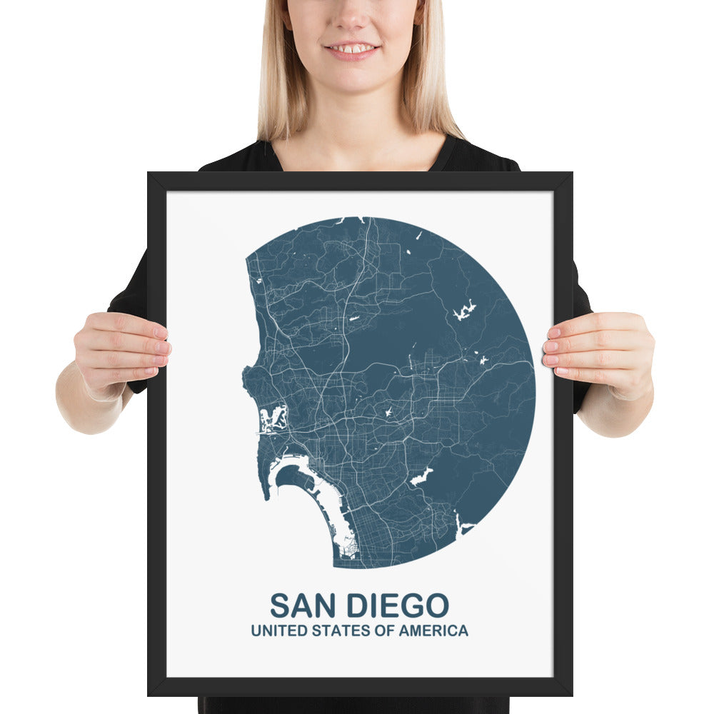 San Diego Circular Blue Framed Map