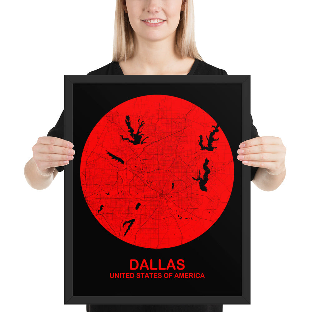 Dallas Circular Red Framed Map