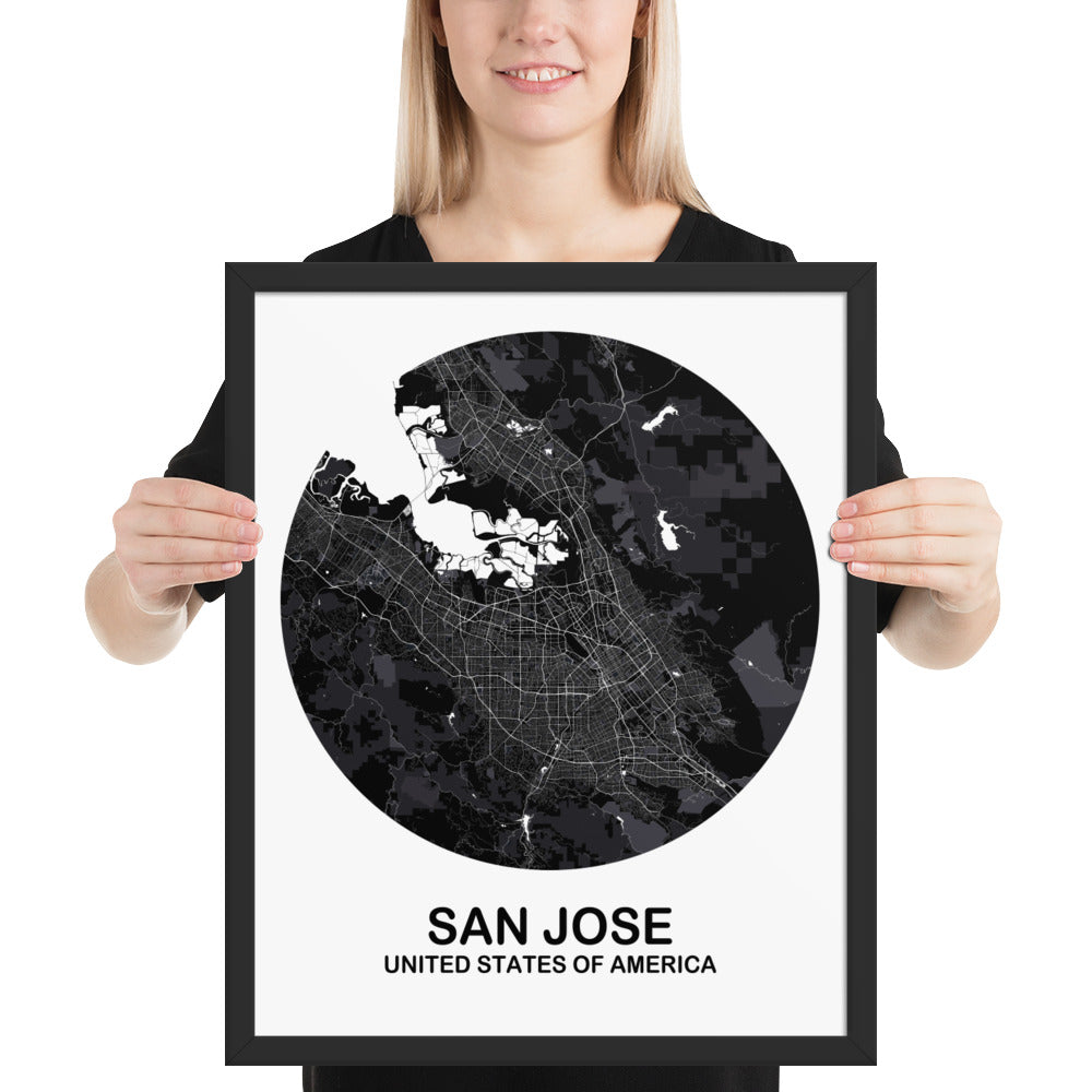 San Jose Circular Black Framed Map