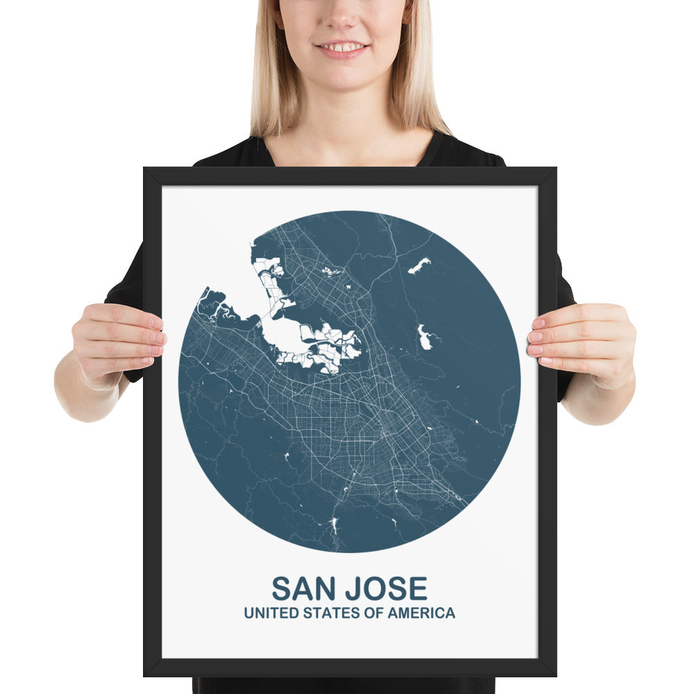 San Jose Circular Blue Framed Map