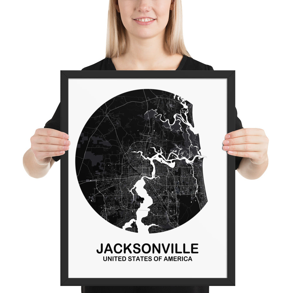 Jacksonville Circular Black Framed Map