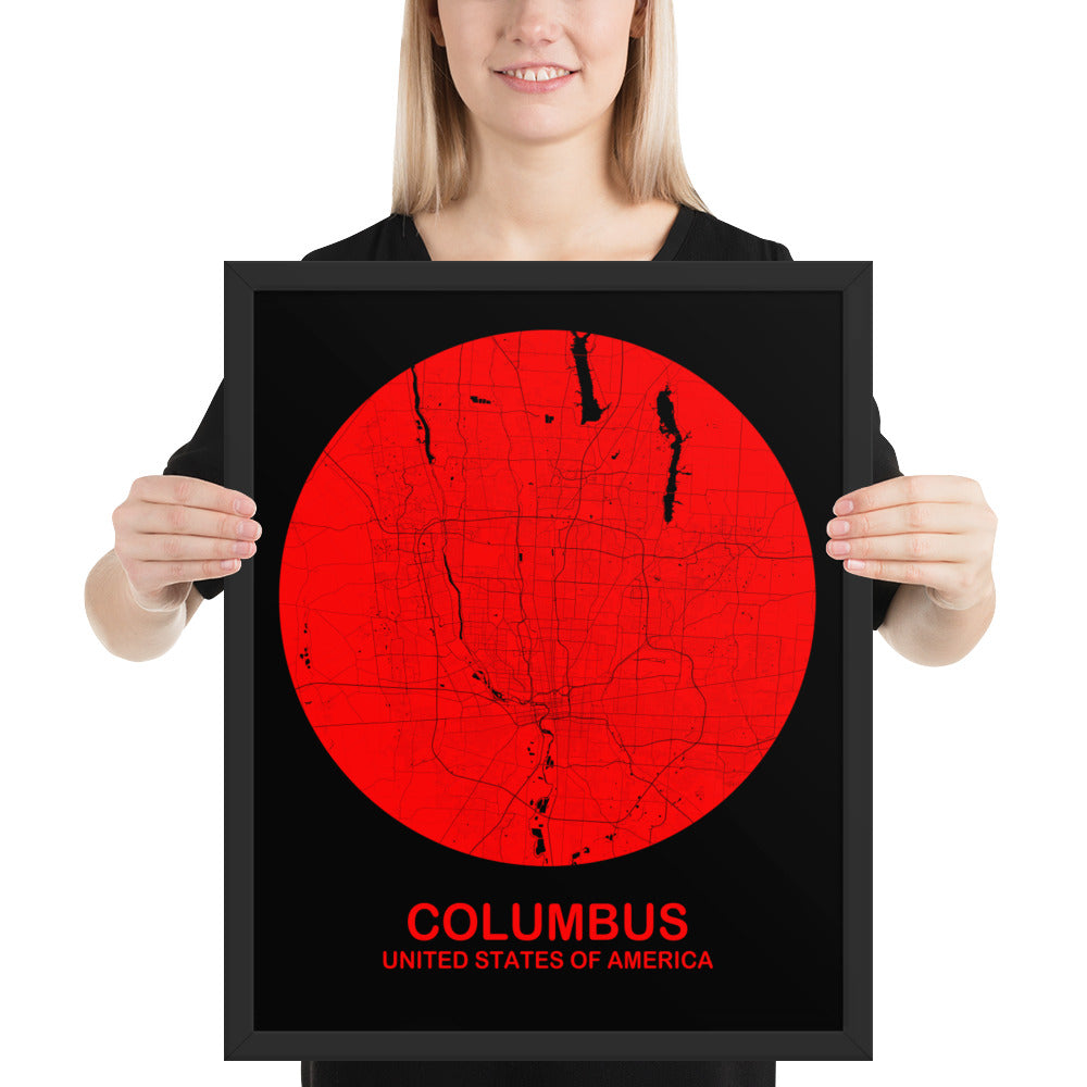 Columbus Circular Red Framed Map