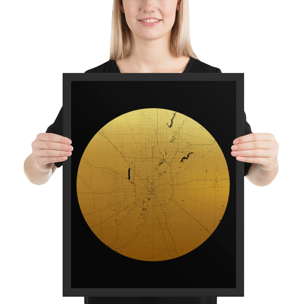 Indianapolis Gold on Black Framed Map