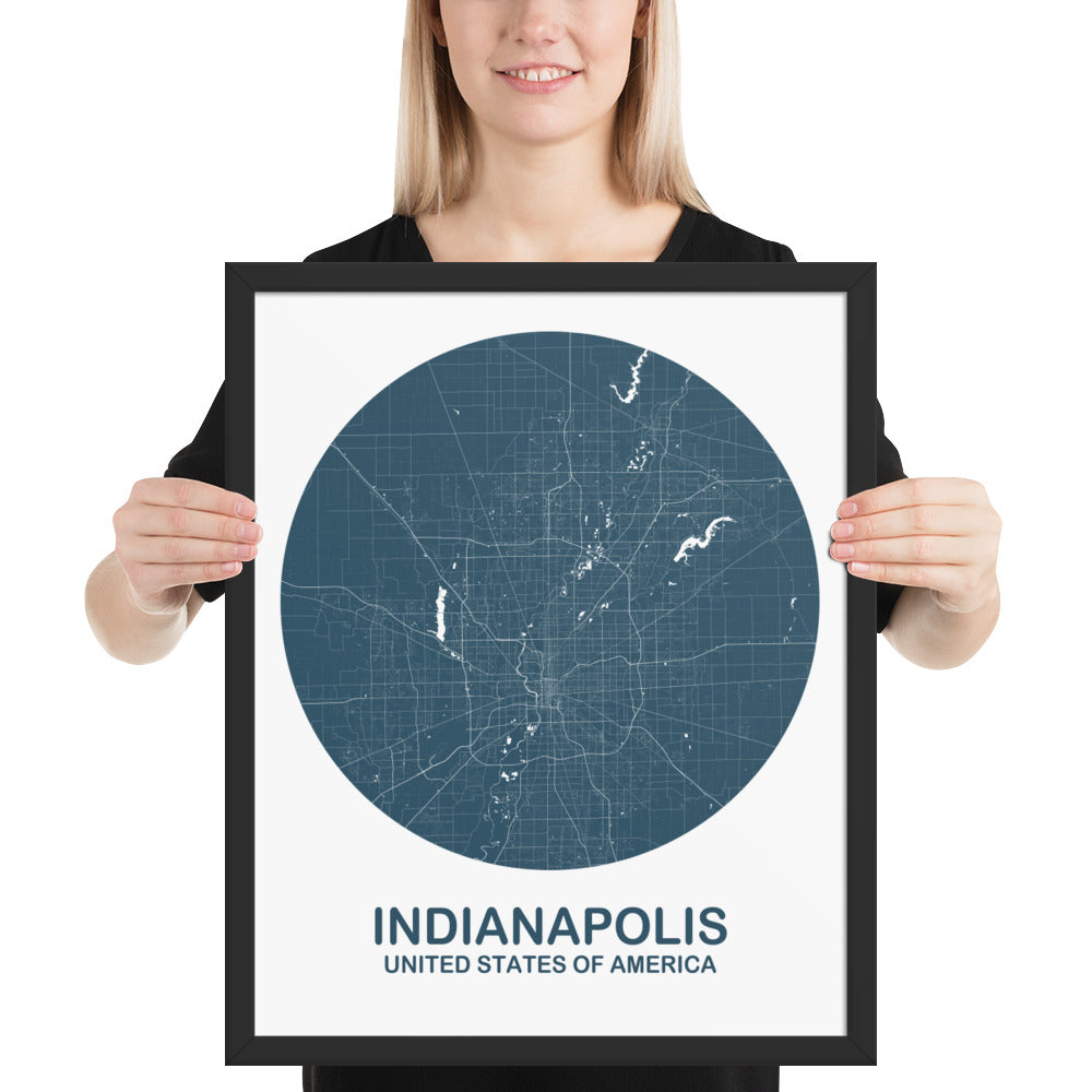 Indianapolis Circular Blue Framed Map