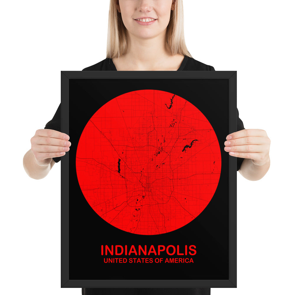 Indianapolis Circular Red Framed Map