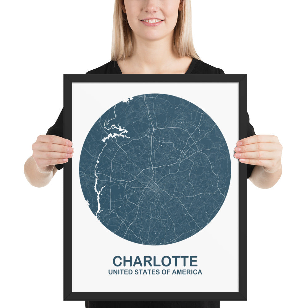 Charlotte Circular Blue Framed Map