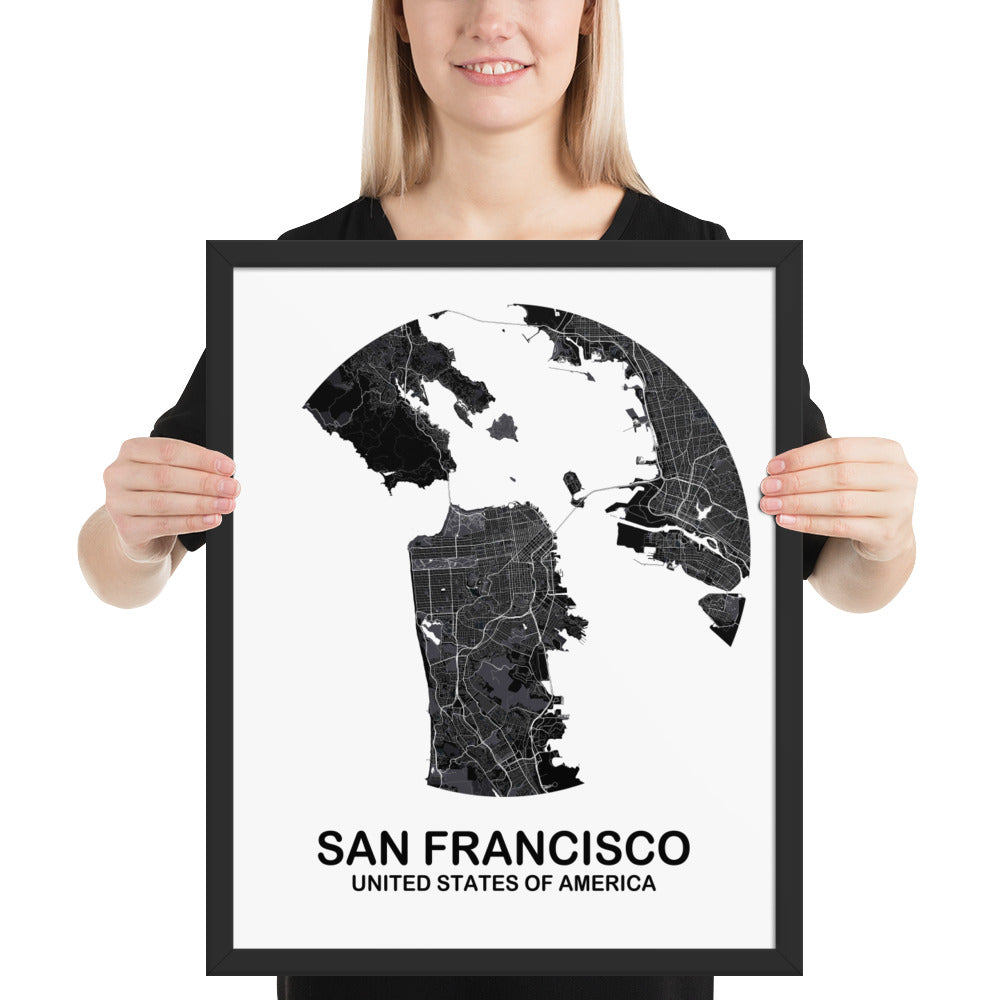 San Francisco Circular Black Framed Map