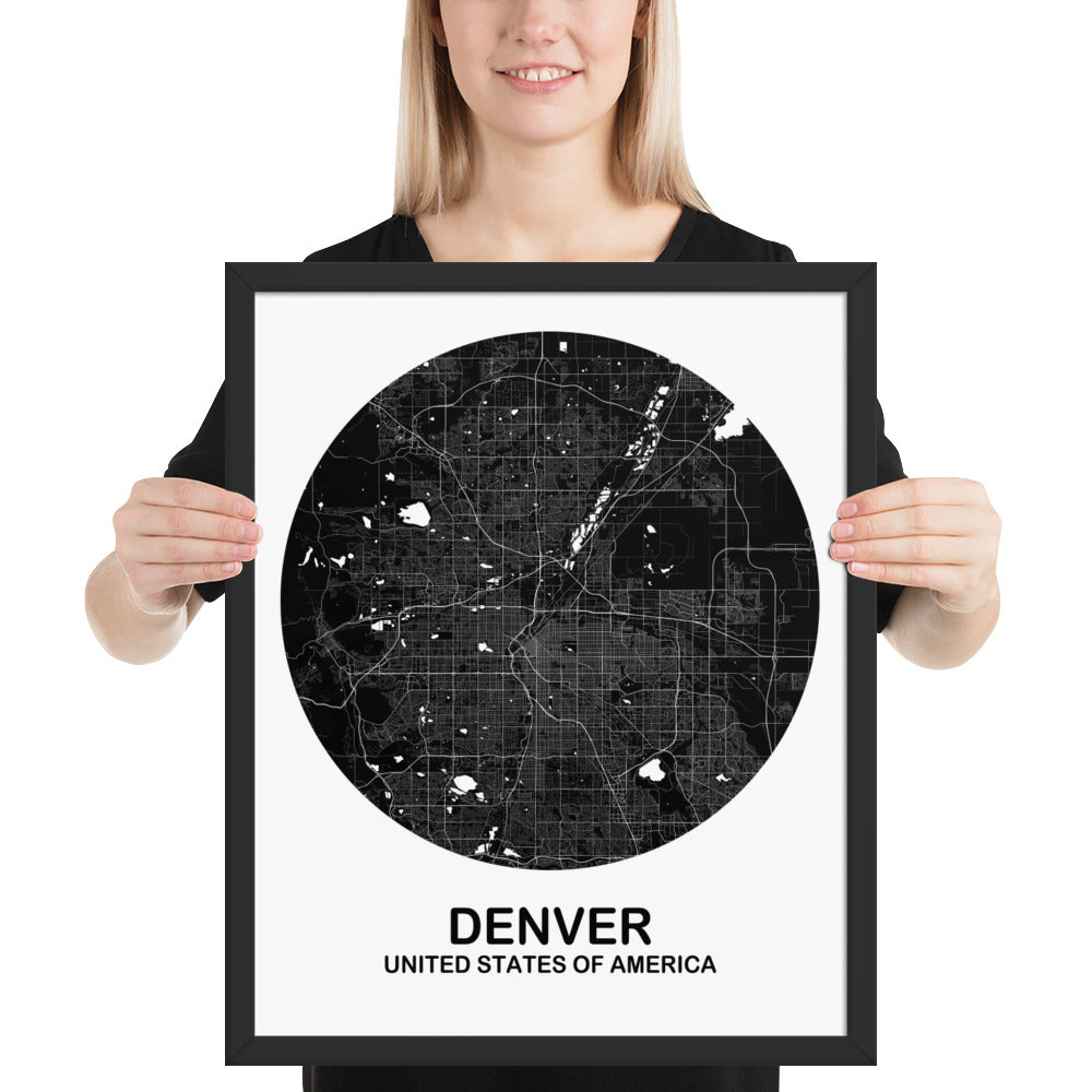 Denver Circular Black Framed Map