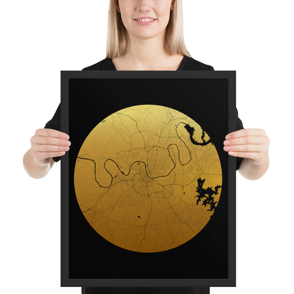 Nashville Gold on Black Framed Map