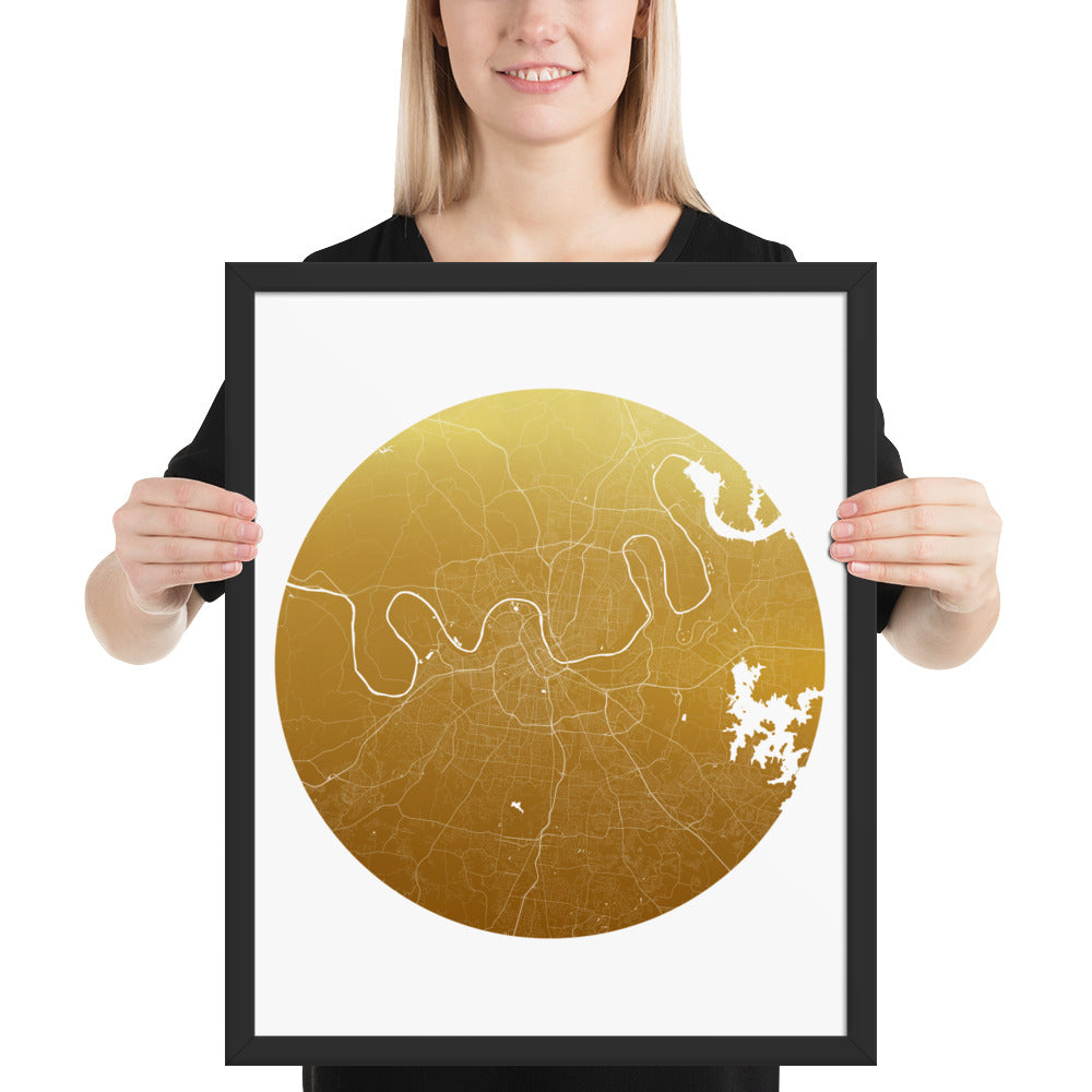 Nashville Gold on White Framed Map