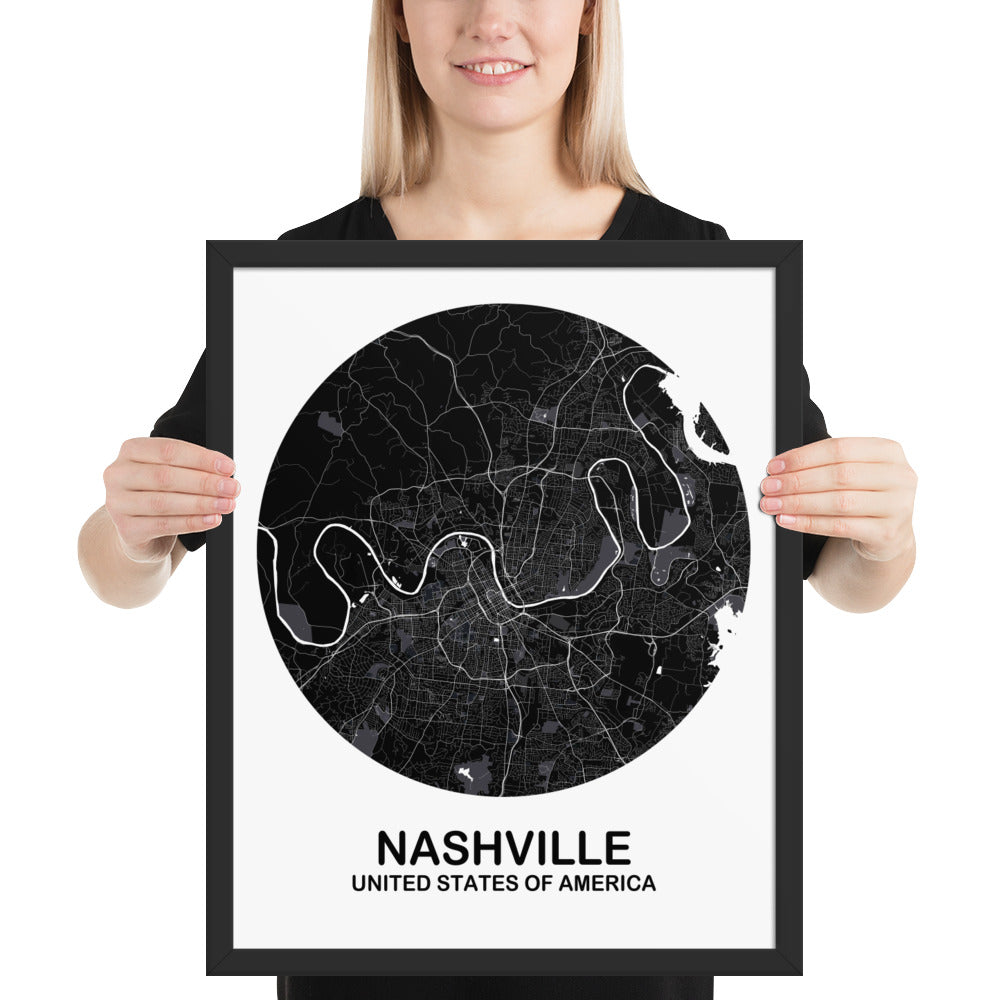 Nashville Circular Black Framed Map