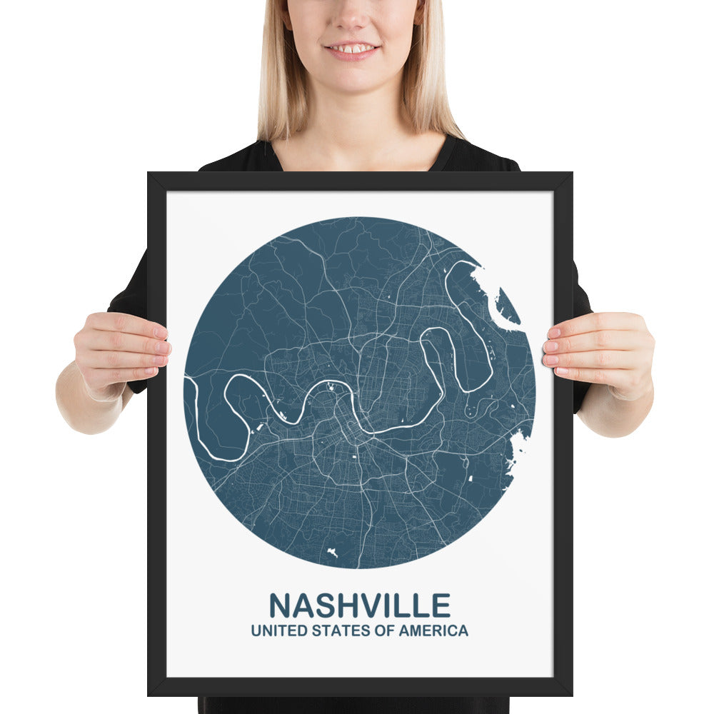 Nashville Circular Blue Framed Map