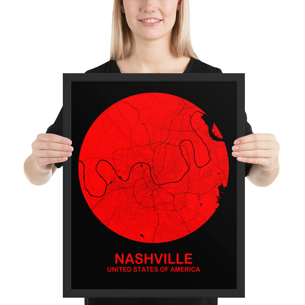 Nashville Circular Red Framed Map