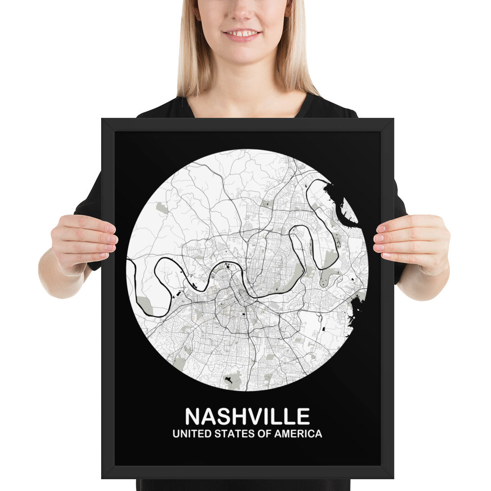 Nashville Circular White Framed Map