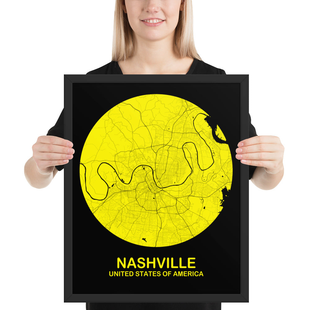 Nashville Circular Yellow Framed Map