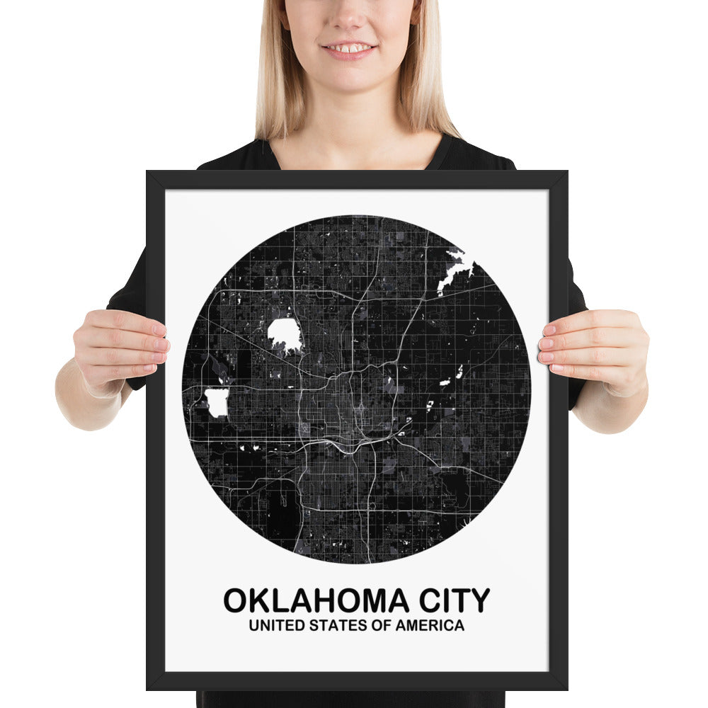 Oklahoma City Circular Black Framed Map