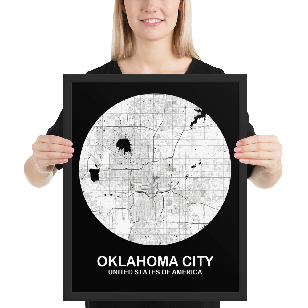 Oklahoma City Circular White Framed Map