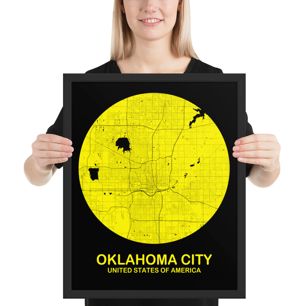 Oklahoma City Circular Yellow Framed Map