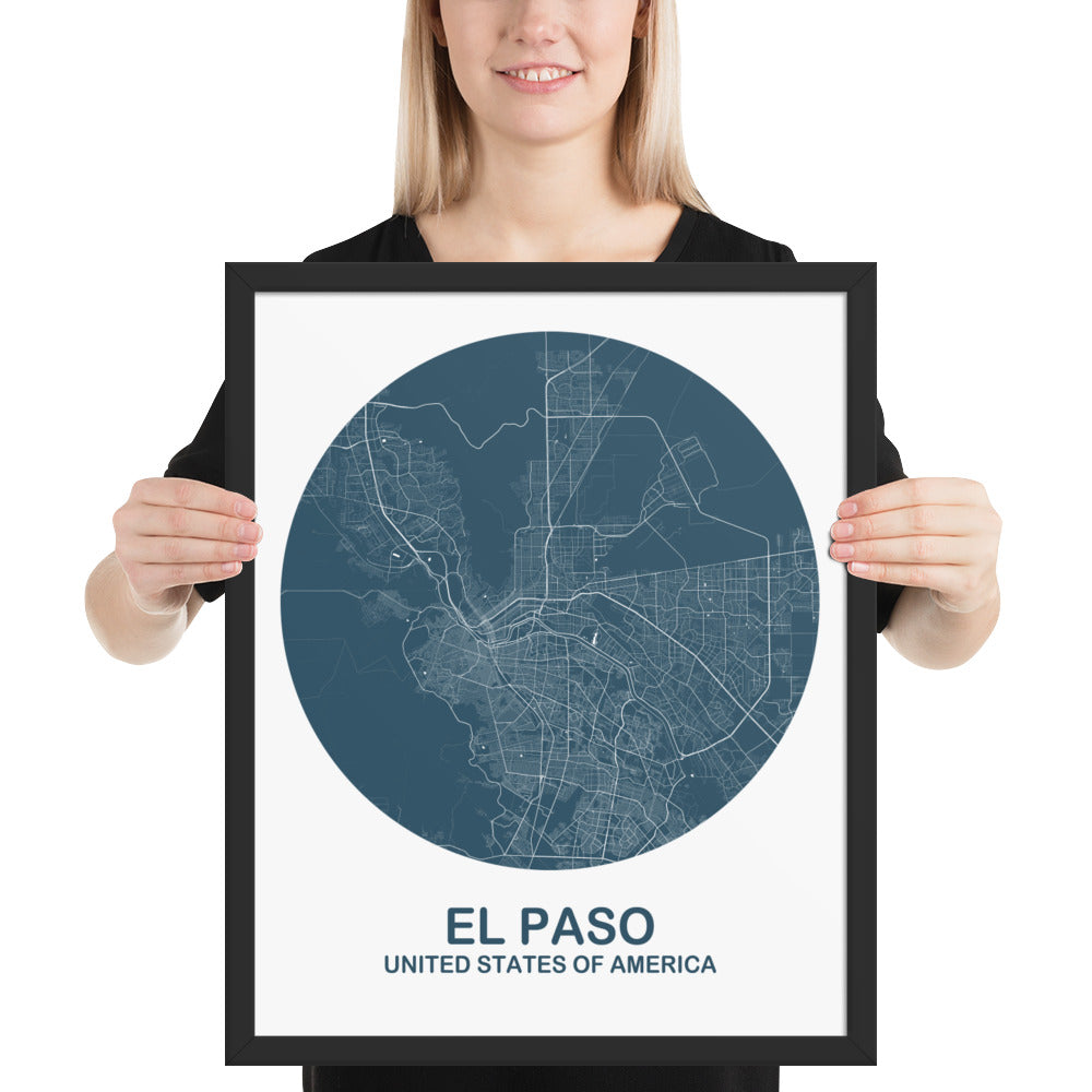 El Paso Circular Blue Framed Map