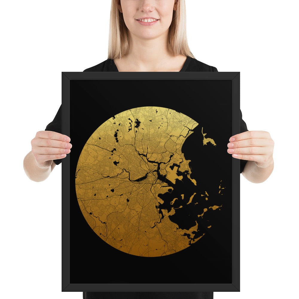 Boston Gold on Black Framed Map