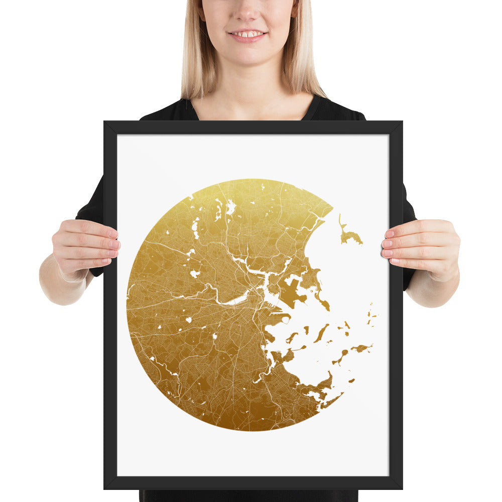 Boston Gold on White Framed Map