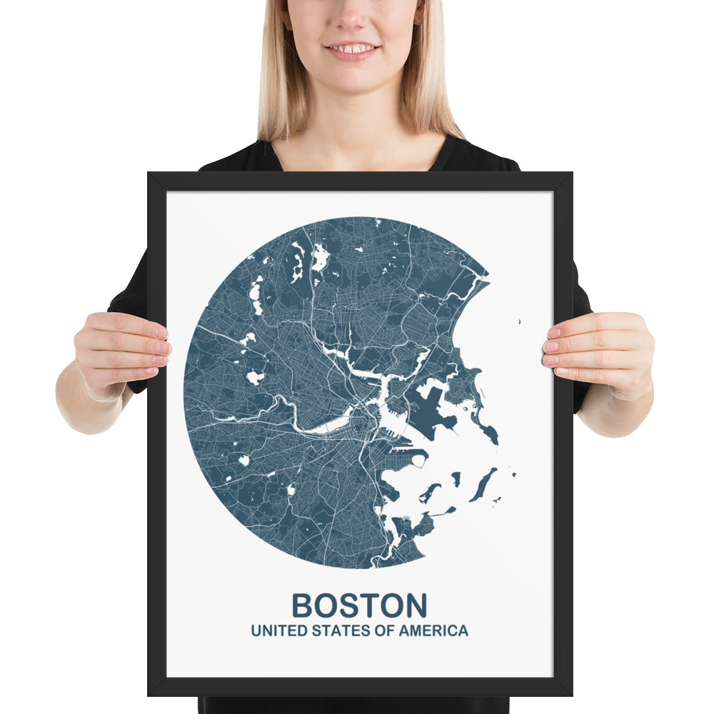 Boston Circular Blue Framed Map