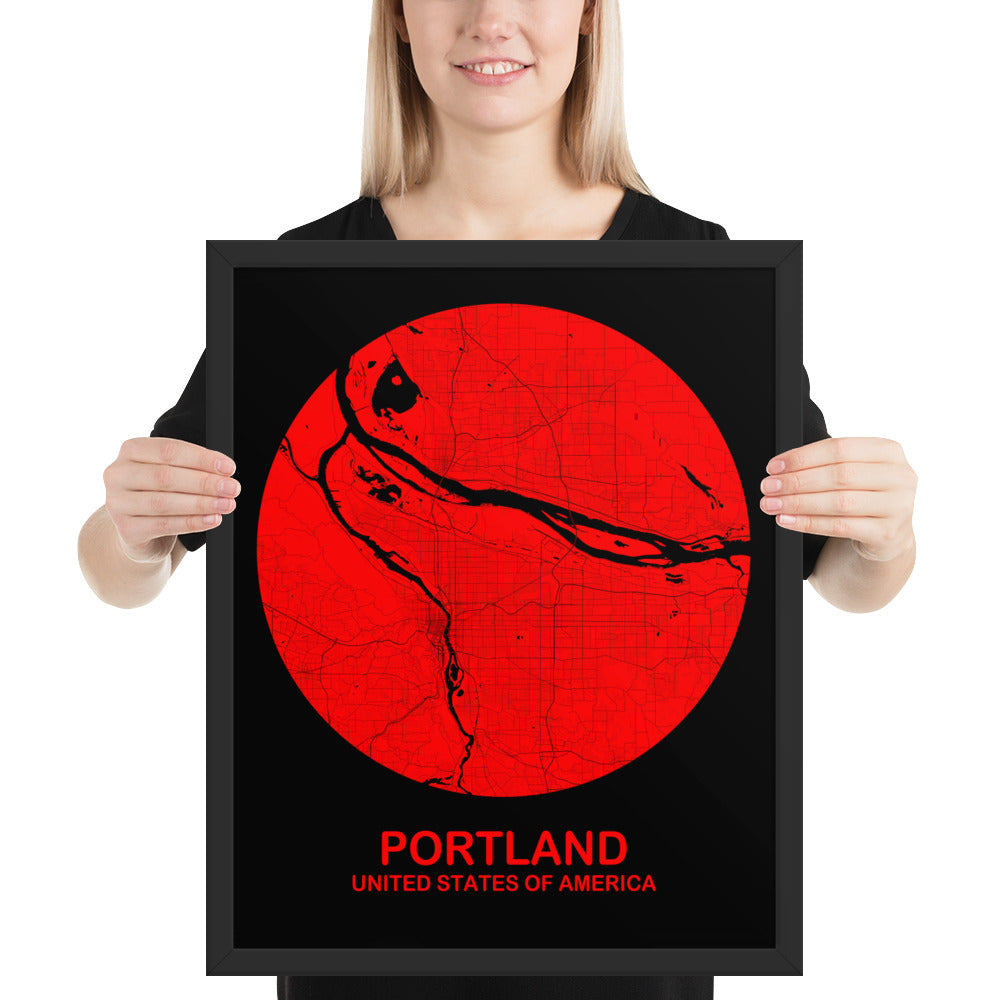 Portland Circular Red Framed Map