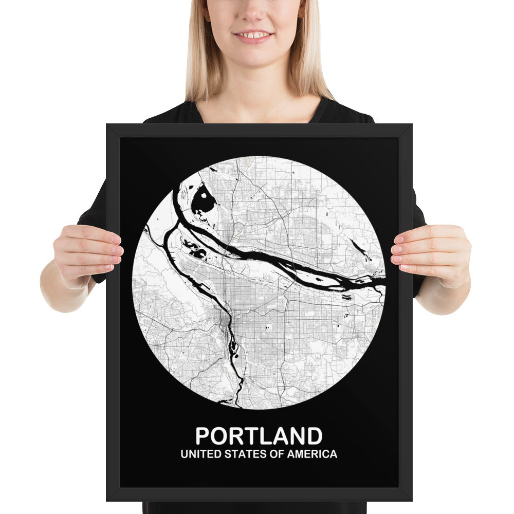 Portland Circular White Framed Map