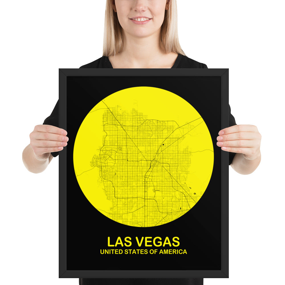 Las Vegas Circular Yellow Framed Map