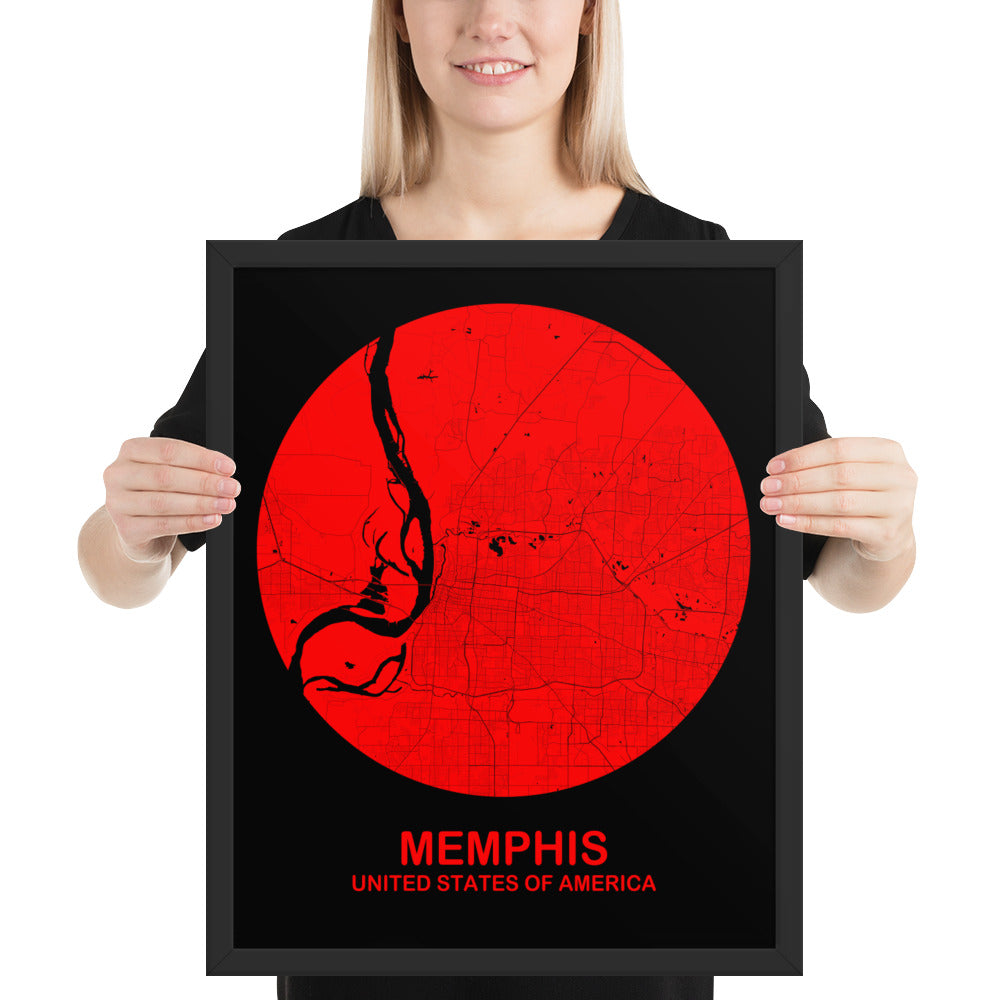 Memphis Circular Red Framed Map