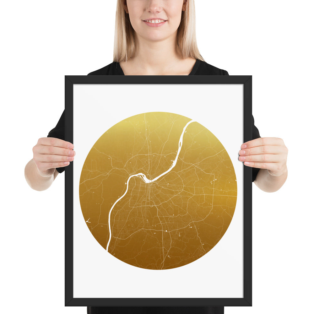 Louisville Gold on White Framed Map