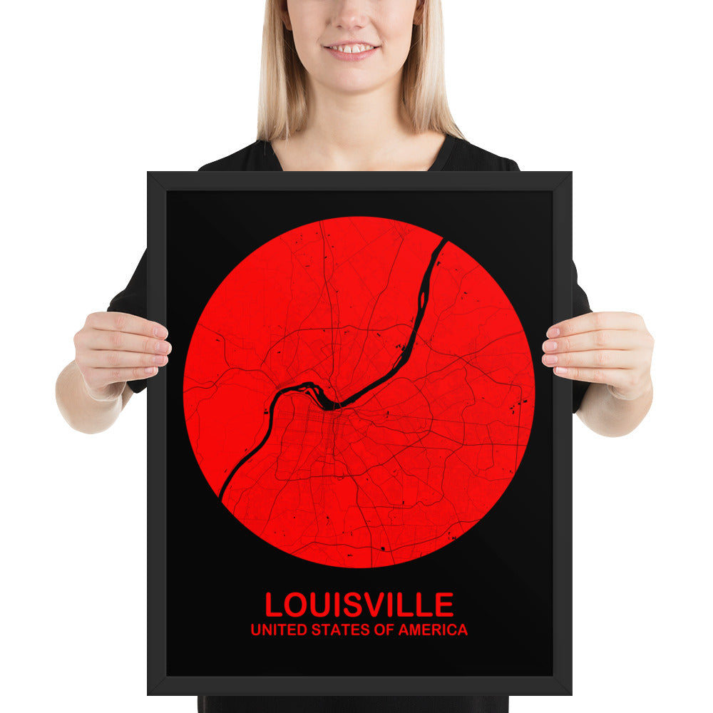 Louisville Circular Red Framed Map