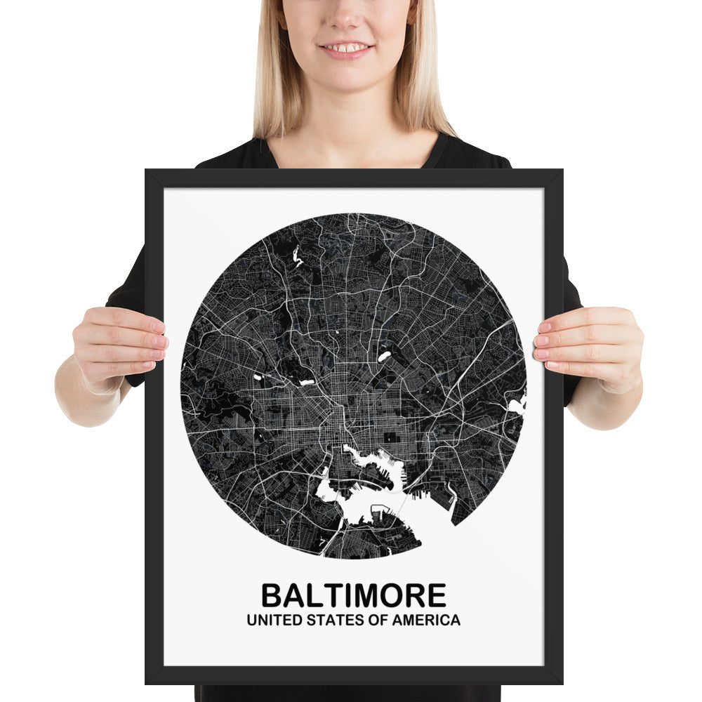 Baltimore Circular Black Framed Map