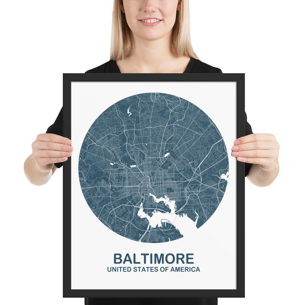 Baltimore Circular Blue Framed Map