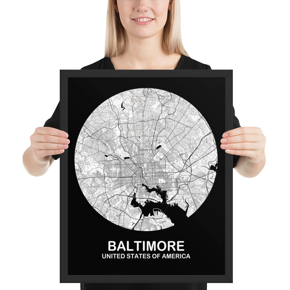 Baltimore Circular White Framed Map