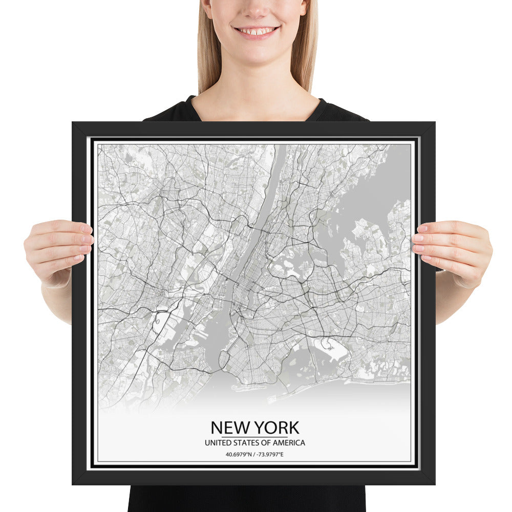 New York White Framed Map