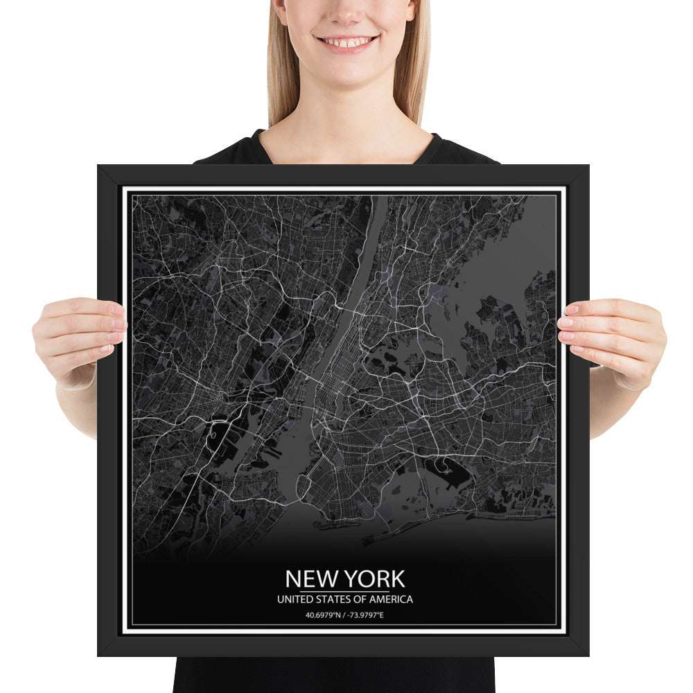 New York Black Framed Map