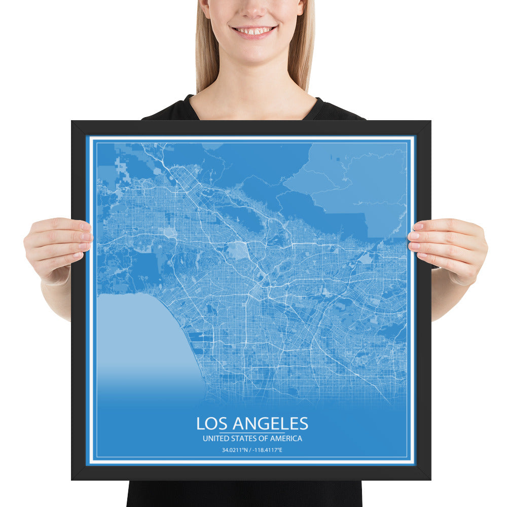 Los Angeles Blue and White Framed Map