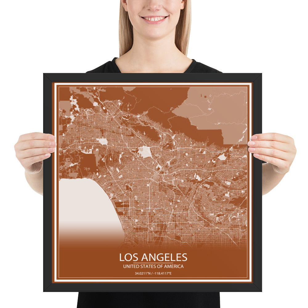 Los Angeles Brown and White Framed Map