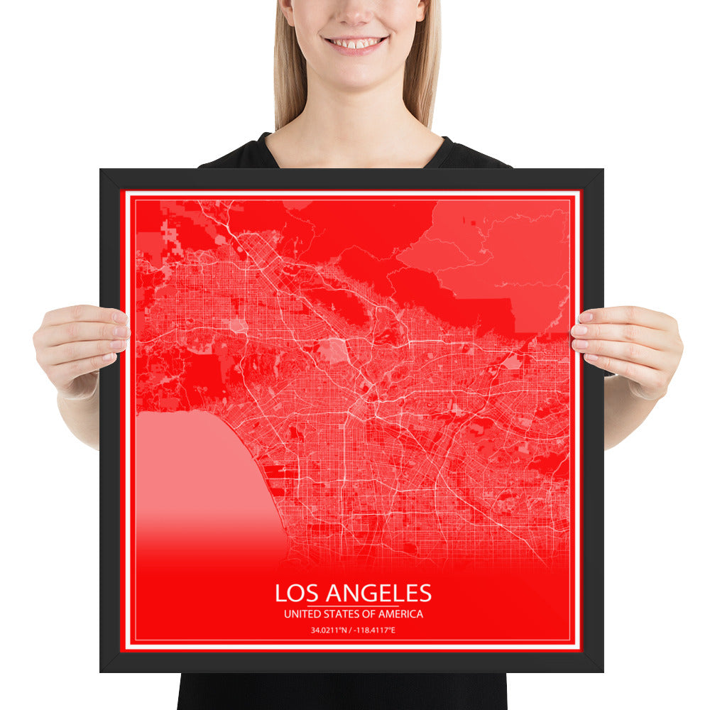 Los Angeles Red and White Framed Map