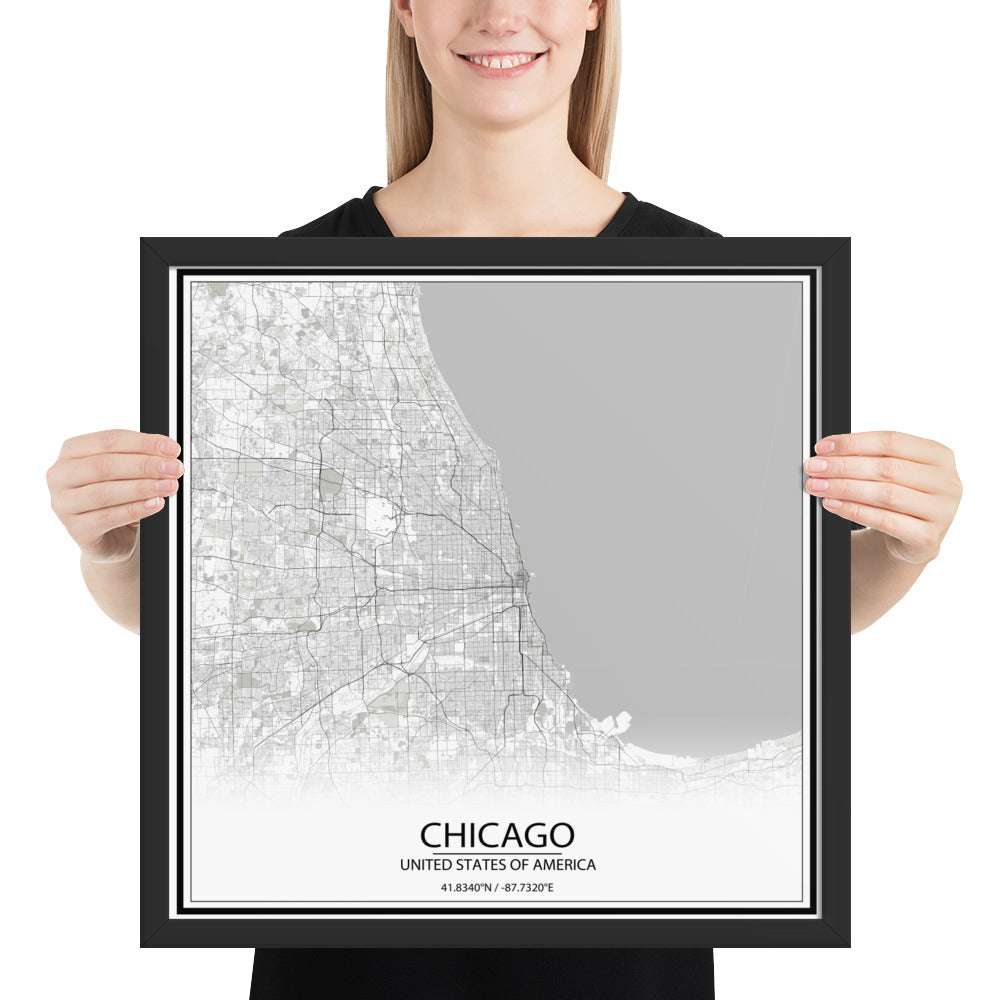 Chicago White Framed Map