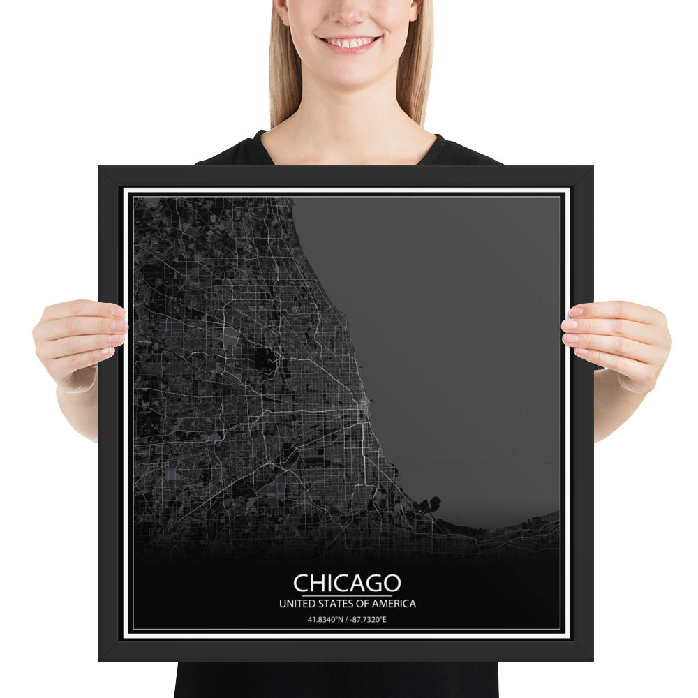 Chicago Black Framed Map