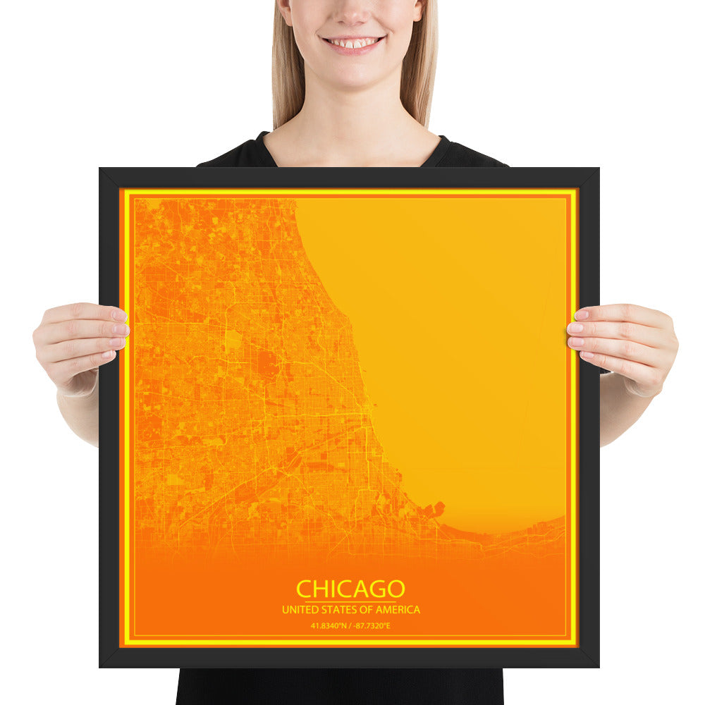 Chicago Orange and Yellow Framed Map