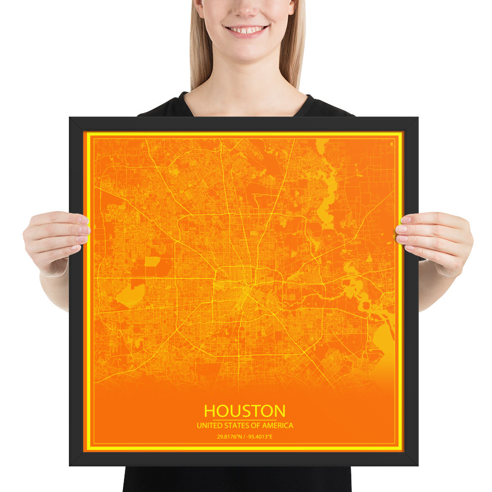 Houston Orange and Yellow Framed Map