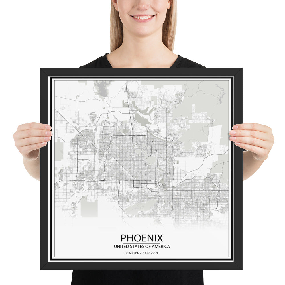 Phoenix White Framed Map