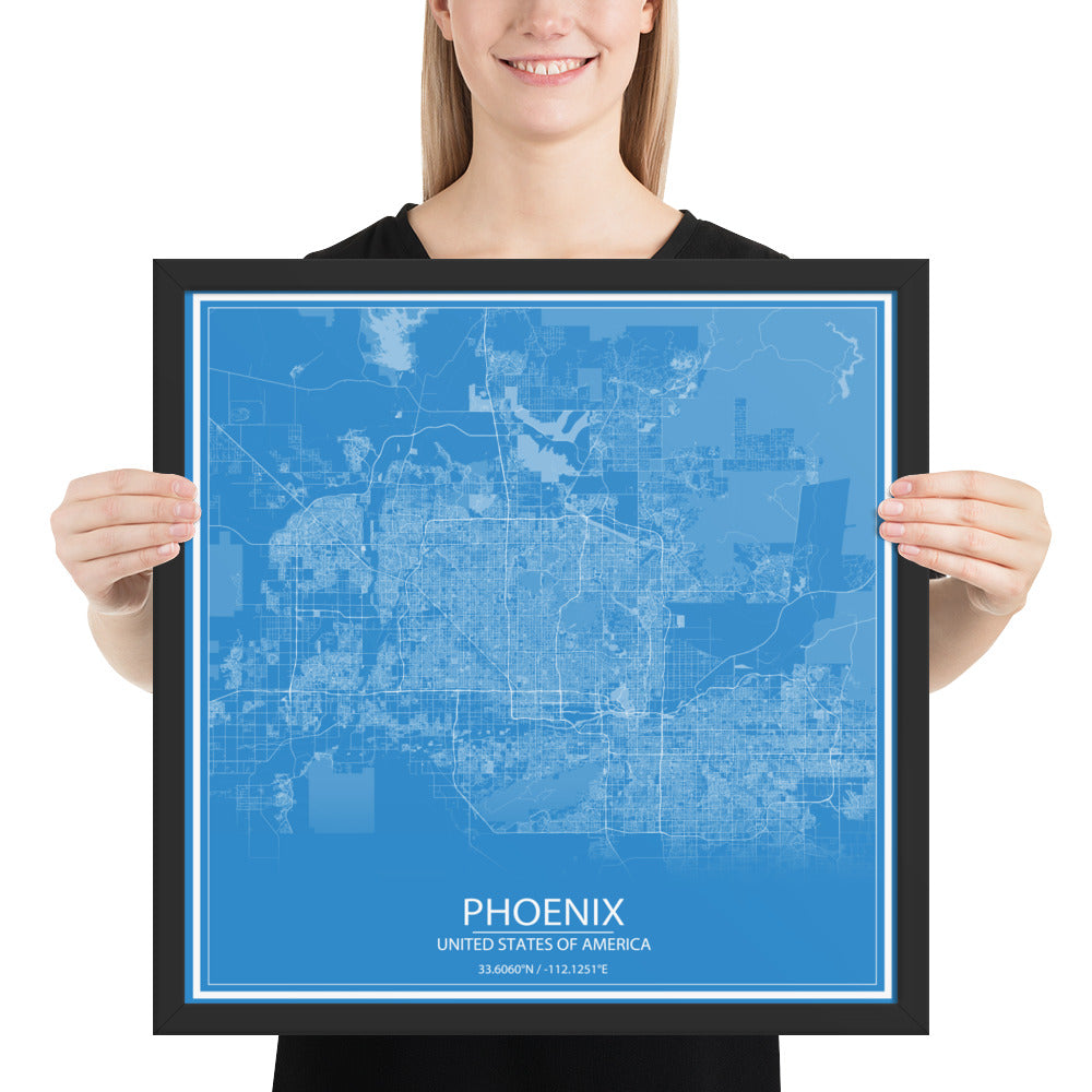 Phoenix Blue and White Framed Map