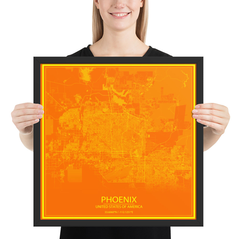 Phoenix Orange and Yellow Framed Map