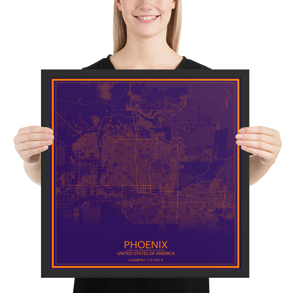 Phoenix Purple and Orange Framed Map